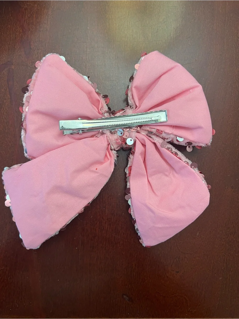 cupcakes & cashmere Pink Sequin Bow Hair Clip with Cream Plush Snowball Bag